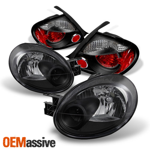 Fit 2003 2004 2005 Dodge Neon Black Headlights Replacement+Clear Tail Lights
