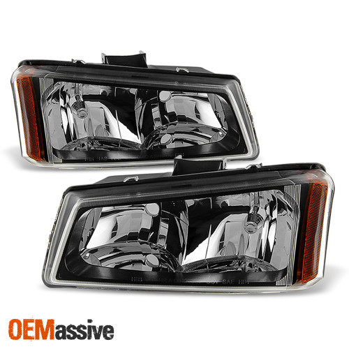Fits 2003-2006 Silverado Avalanche 1500/2500HD Pickup Black Euro Headlights Pair