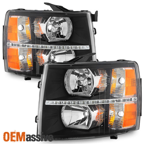 Fit 2007-2013 Chevy Silverado 1500 2007-2014 2500HD 3500HD Black LED Headlights