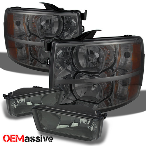 Fits 07-13 Silverado Smoked Headlights Replacement + Smoke Fog Light w/Switch