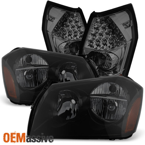 Fit 2005-2007 Dodge Magnum Black Smoked Headlights + LED Tail Lights Brake Lamps