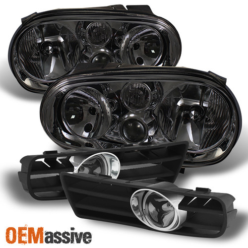 Fits 99-06 Vw Golf Mk4 GTi Clear Crystal Headlights+ Smoked Fog Lights W/Switch