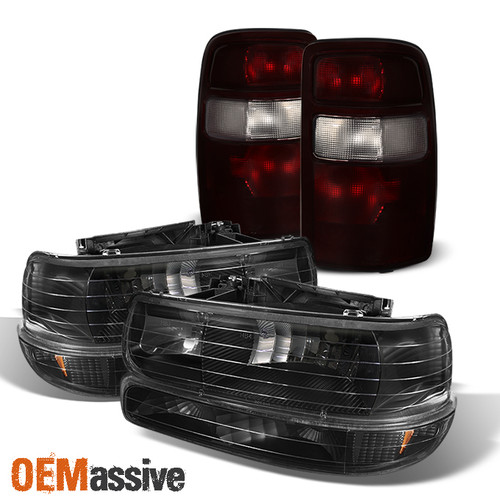 Fit 04-06 Chevy Tahoe Suburban 1500/2500 Black Headlights+Bumper+Tail Lights