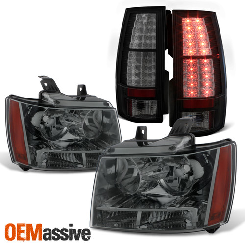 Fit Smoke 07-14 Chevy Suburban Tahoe Headlights Lamp+Black Smoke LED Tail Light