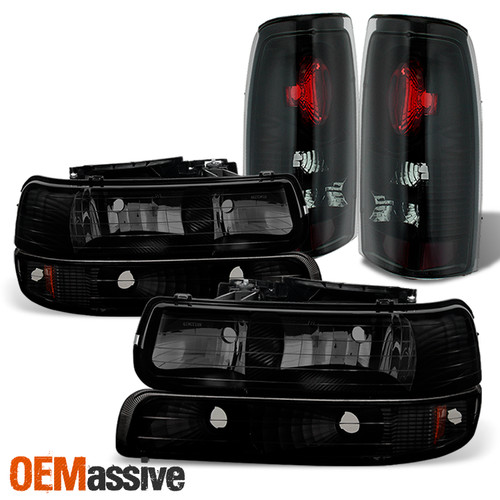 Fit 99-02 Silverado 1500 2500HD 3500 Black Smoke Headlights+Bumper+Tail Lamps