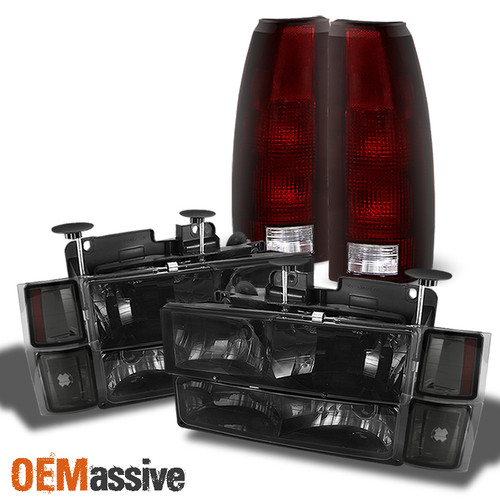 Fit 94-98 C/K Tahoe Suburban Smoked Headlights+Bumper+Red Smoked Tail Lights