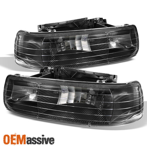Fits 1999-2002 Silverado 2000-2006 Tahoe Suburban Black Headlights LH+RH Pair