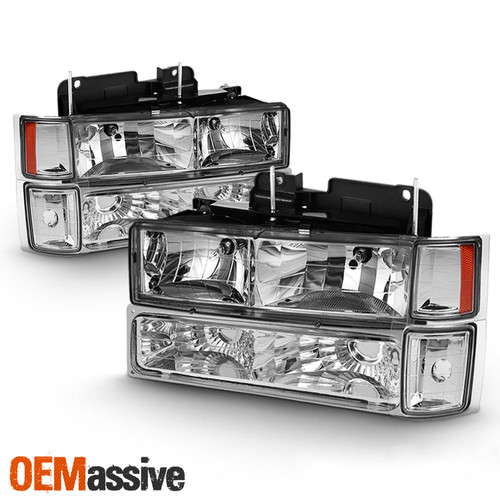 For 94-99 C/K 1500/2500/3500 Suburban Tahoe Chrome Headlights+Corner+Bumper Pair