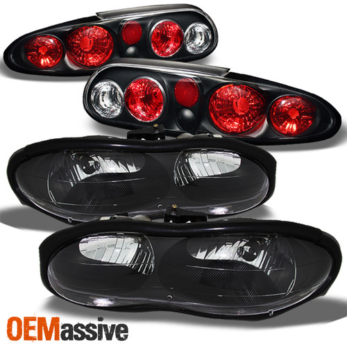 Fits 98-02 Camaro Black Bezel Headlights Replacement Pair + Black Tail Lights