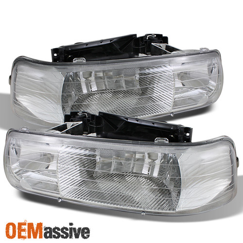 For 1999-2002 Silverado 2000-2006 Tahoe Suburban Chrome Headlights Headlamp Pair