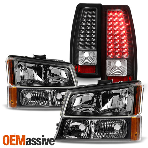 For 03-06 Silverado 1500/1500HD/2500/2500HD/3500 Black Headlights+LED Tail Light