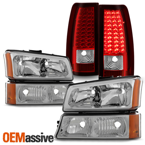 For 03-06 Silverado 1500/1500HD/2500/2500HD/3500 Headlights + LED Red Tail Lamp