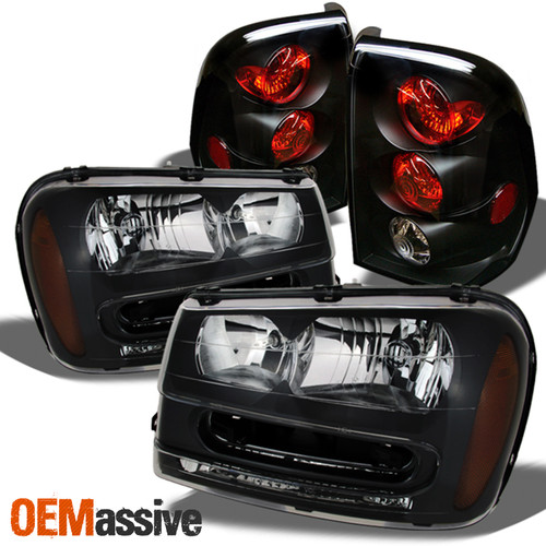 Fits 02-09 Trailblazer Black Bezel Headlights Replacement + Black Tail Lights