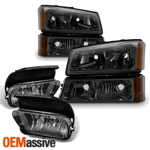 For 03-06 Silverado Avalanche 07 Classic Smoked Headlight + Bumper+ LED Fog Lamp