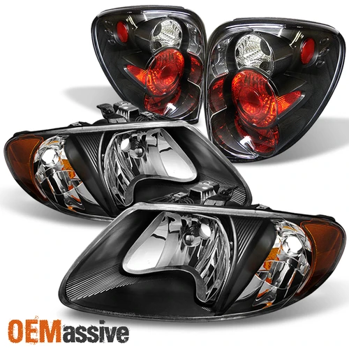 Fit 01-07 Dodge Caravan Black Amber Headlights + Rear Tail Lights Brake Lamps