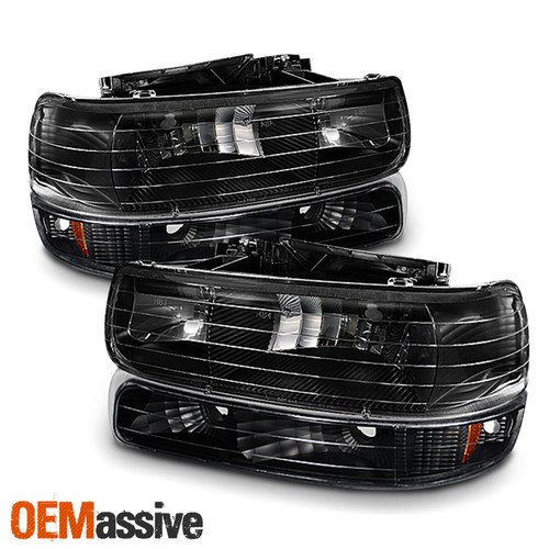 For 1999-2002 Chevy Silverado 00-06 Suburban Tahoe Black Headlights+ Bumper Lamp