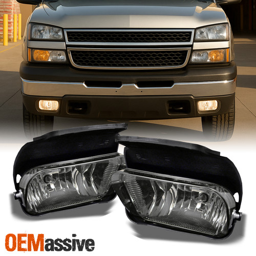 Fits 2003-2006 Silverado 1500 2500 3500 Smoked Fog Lights Lamps w/Bulbs+Bracket