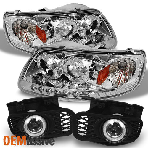 Fits 99-02 F150 Expedition Halo Projector LED Headlights +Halo Fog Lights Lamps
