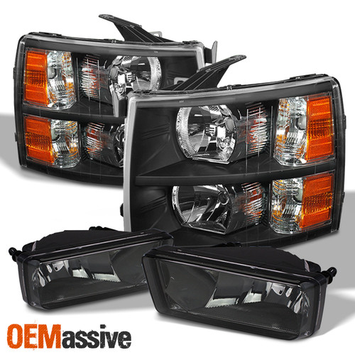 For 2007-2013 2014 Silverado 1500/ 2500HD/ 3500HD Black Headlight+Smoke Fog Lamp