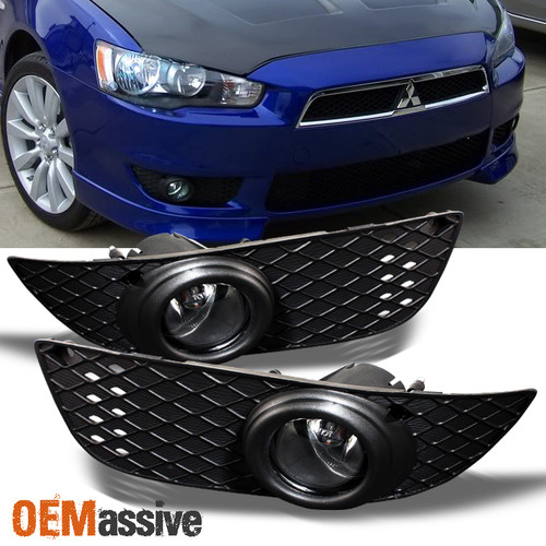 Fits 07-15 Lancer Bumper Clear Fog Lights Driving Lamps w/Switch + Bulbs + Bezel