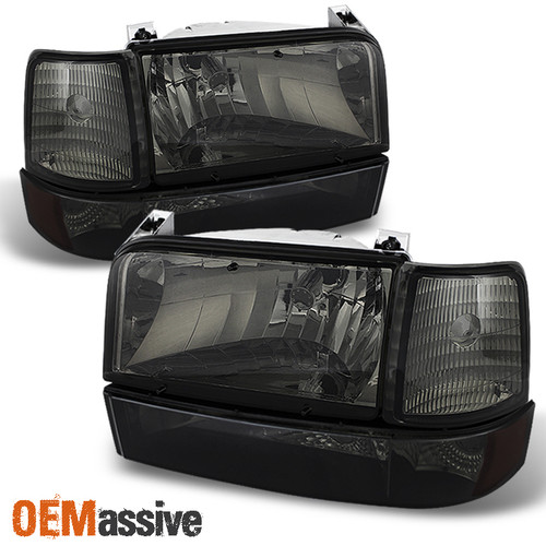 Fits 92-96 F150 F250 F350 Crystal Smoked Headlights +Corner+Bumper Signal Lights