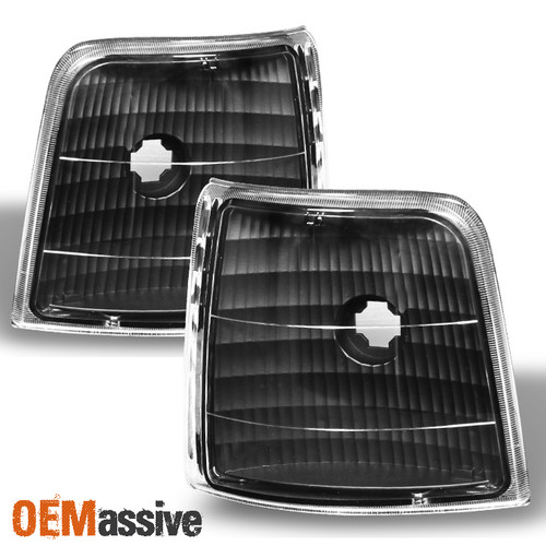 Fits 92-96 F150/F250/F350/Bronco Pickup Black Corner Signal Lights Left+Right