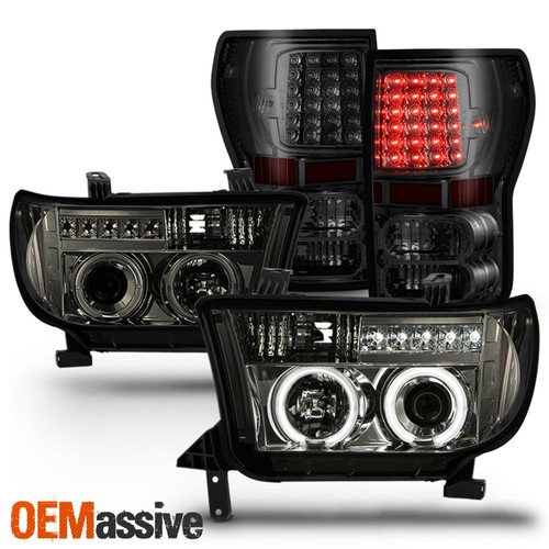 Fits 2007-2013 Tundra Smoke Halo Projector LED Headlights + Smoke LED Tail Lamp