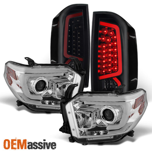 Fits 14-21 Tundra Clear Tube DRL Projector Headlight& Black Smoked LED Taillight
