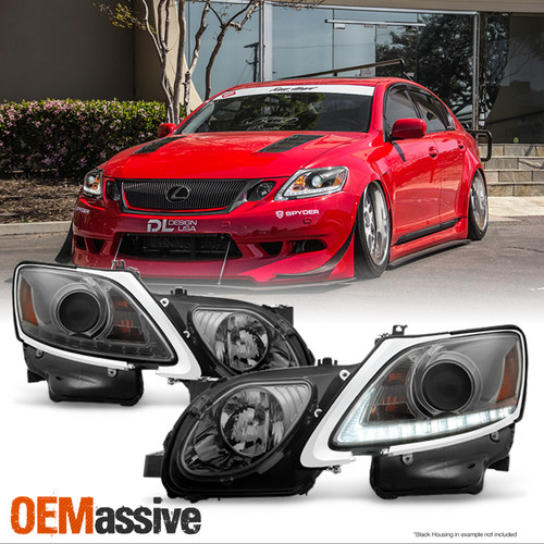 Fits 2006-2011 Lexus GS300 GS350 Xenon HID Type LED Strip w/DRL Smoke Headlights