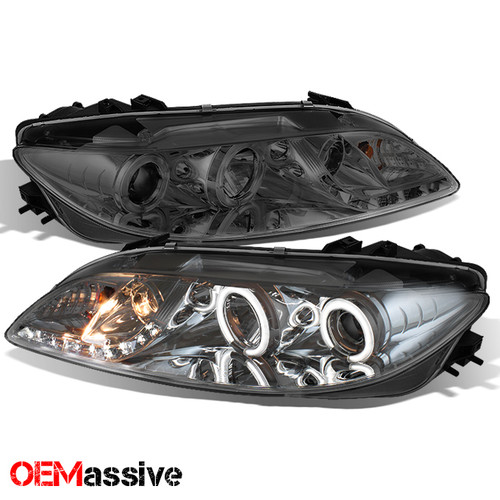 Fits Smoked 2003-2006 Mazda 6 Mazda6 Halo Projector LED Headlights w/Fog Lights