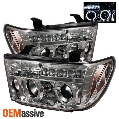 Fits 07-13 Toyota Tundra 08+ Sequoia Dual Halo Projector LED Headlights Pair Set