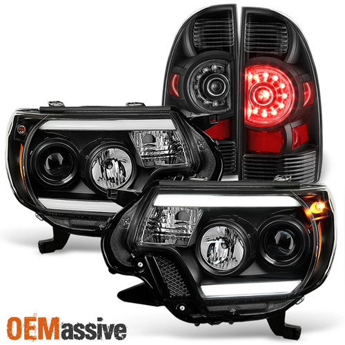 [BLACK] Fits 2012-2015 Toyota Tacoma LED Tube Projector Headlight+LED Tail Light
