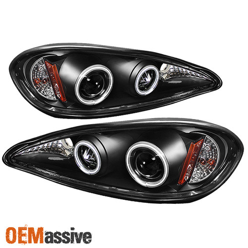Fits 99-05 Pontiac Grand Am Gt Se Dual CCFL Halo Projector LED Black Headlights