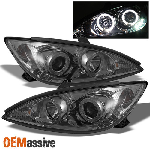 Fits 2002-2006 Toyota Camry Smoke Halo Projector LED Headlights Light Lamp LH+RH