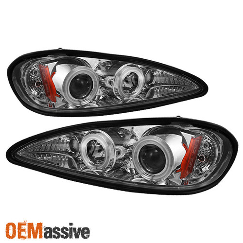 Fits 99-05 Pontiac Grand Am Gt Se Dual CCFL Halo Projector LED Chrome Headlights