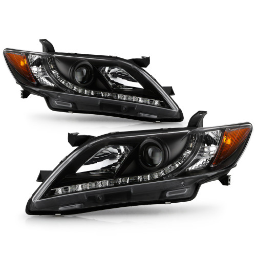 Fits 07-09 Camry JDM Black Projector Headlights W/Daytime DRL LED Running Light