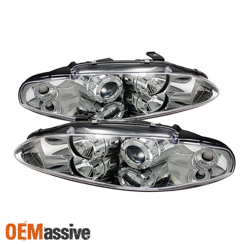 Fits 95-96 Mitsubishi Eclipse Chrome Clear Halo Projector Headlights Left+Right