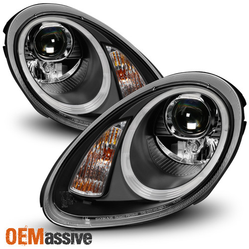 For 05-08 Porsche Boxster 987 Cayman Halogen Type Black LED Projector Headlights