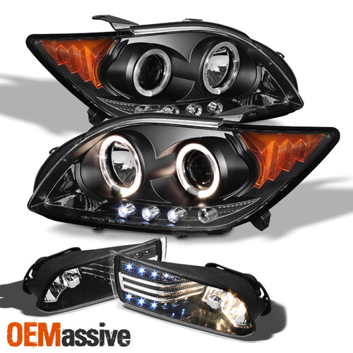 Fit 08-10 Scion tC Black Dual Halo Projector LED Headlight+LED Strip Fog Light