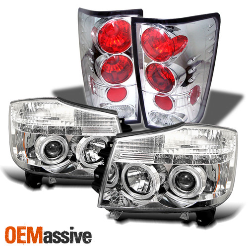 Fit 04-15 Nissan Titan Pickup Halo Projector LED Headlights+Tail Brake Lamp Pair