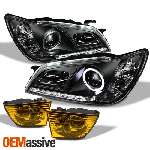 Fits 01-05 Lexus Altzza IS300 Black Halo Projector DRL LED Headlights+Fog light