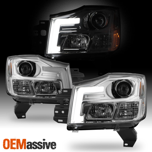 For 04-15 Titan 2004-2007 Armada C-Tube LED Projector Headlights L+R Pair Chrome