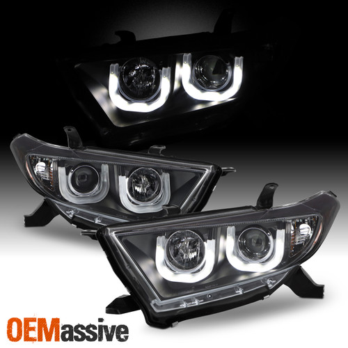 Fits Black 11-13 Highlander Projector Headlights * 3D LED Light Tube Design *