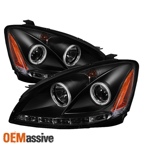 Fits 02-04 Altima Dual CCFL Halo Projector Black Headlights W/DRL Daylight LED