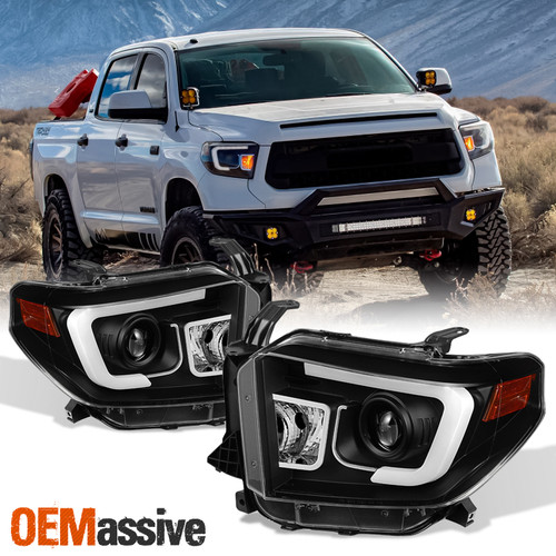 Fits 2014-2021 Tundra Sr/Sr5/Limited/Trd Pro Black DRL LED Projector Headlights