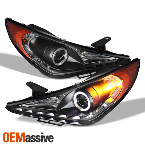 Fits 2011-2014 Sonata Black Bezel Halo Projector Headlight Lamp Replacement