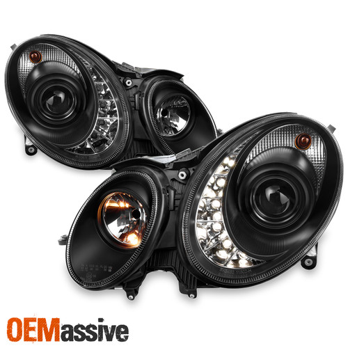 Fits Black 03-06 Benz W211 E-Class DRL LED Projector Headlights *Fits HID-D2S*