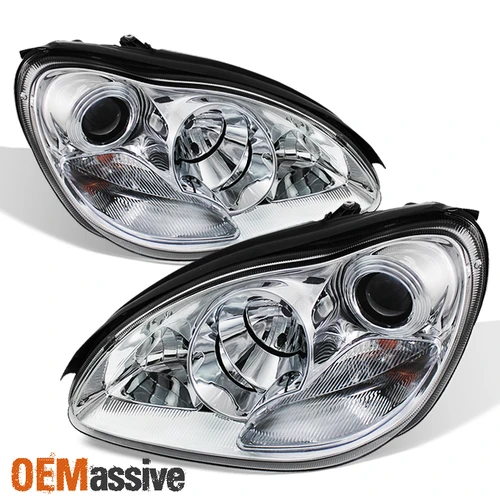 Fits 03-06 Benz W2 S-Class Chrome Projector Headlights Lamps Pair *Fits HID-D2S*
