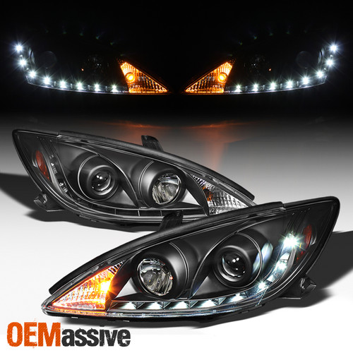 Fits 02-06 Toyota Camry Black Projector Headlights W/Daytime LED Running Lights