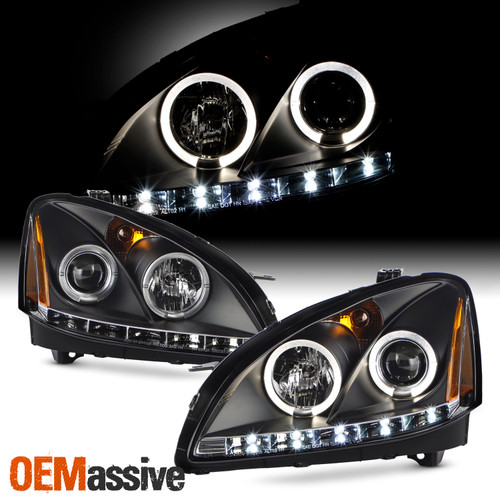 Fits 02-04 Altima Halo Projector Black R8 Style DRL LED Strip Headlights Lamps